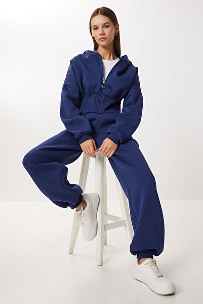 Lovelyİstanbul Fermuarlı Şardonlu Örme Alt-Üst Takım LDM0018 LACİVERT