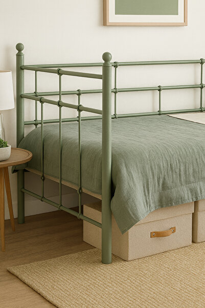 Unimet Lalas Daybed Tek Kişilik Sedir Metal Karyola 90x200 Yeşil (AHŞAP LATALI)