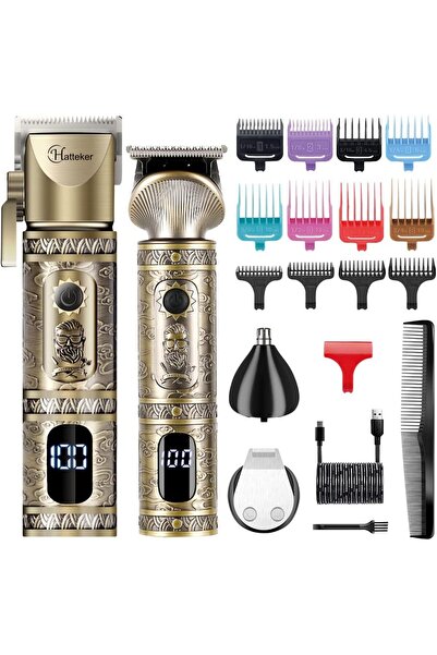 Hatteker مجموعة ماكينة قص الشعر الاحترافية وماكينة تشذيب على شكل حرف T، لاسلك...