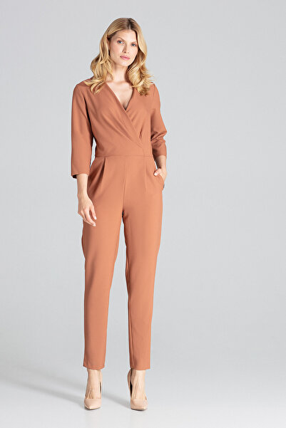 Figl Women's envelope jumpsuit - elegant brown jumpsuit M672 size XL
