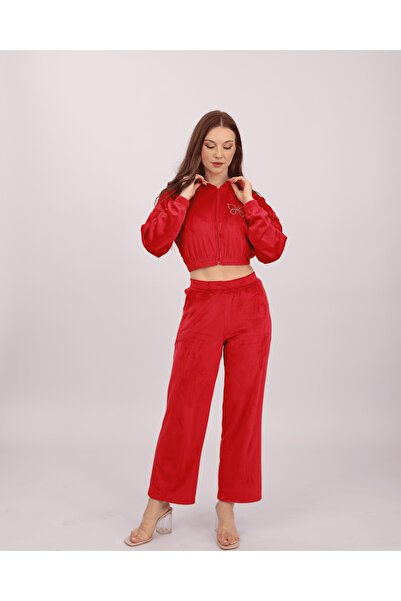 Clyfora Butterfly Velvet Crop Jacket Pajama Set