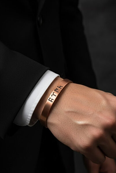Otto Man Steel Jewelry Erkek Bakır Bileklik Göktürkçe Türk Yazılı Metal Kutul...