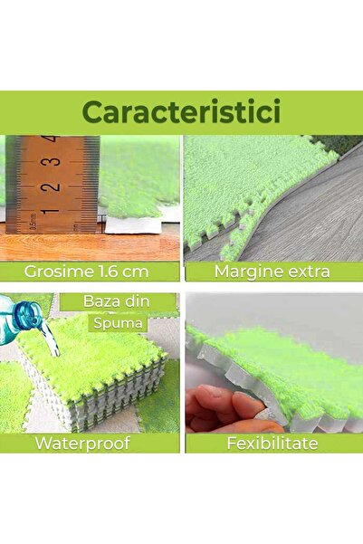 Faria Fluffy Puzzle Carpet with Polystyrene Base and EVA Foam 32x32 cm + Extra Edge (1 pc), Neon Green