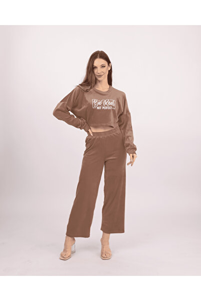 Clyfora Be Real Not Perfect Velvet Crop Pajama Set