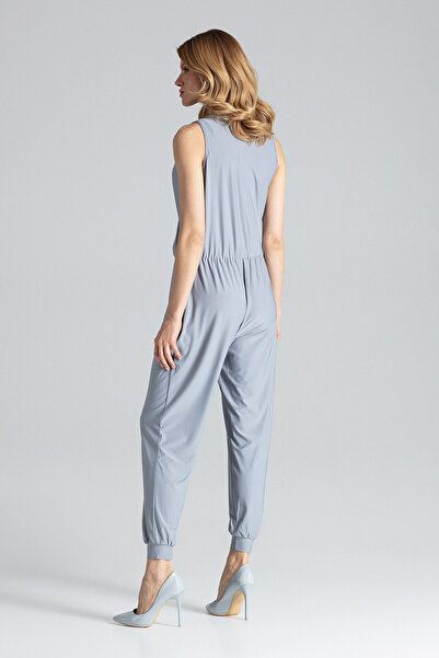 Figl Elegant women's jumpsuit with a neckline in gray color M193 size L