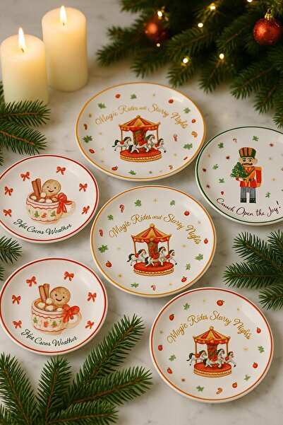 Erbaşlar Christmas Tale Collection Luxury 6-Person 16 cm Dessert Plate Set