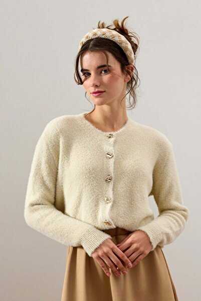 Ceylan Otantik Κρεμ βελούδινη ζακέτα