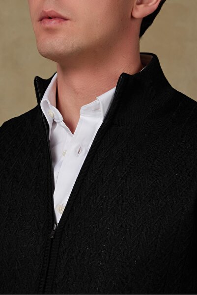 Abbate Сетка Трикотажна тканина Вовняна Сучасний крій Чорний Стоячий комір Чоловічий Візерунковий трикотаж