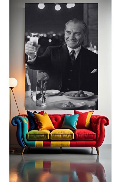 özkacar ATATÜRK RAKI SOFRASINDA V2 KANVAS TABLO EV DEKARASYON HEDİYELİK DUVAR...