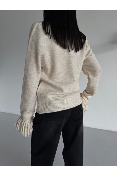 Lamierra Soft Women's Cardigan with Tassels on the Sleeves