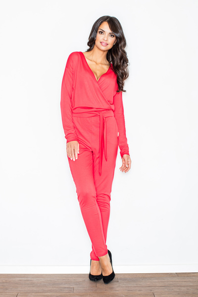 Figl Women's casual jumpsuit - red viscose jumpsuit M413 size XL