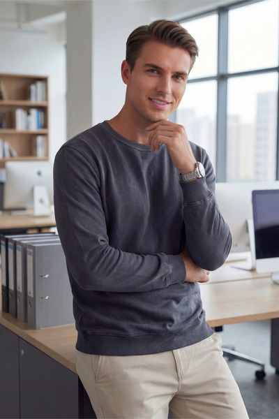 Veleno سترة رجالية من قماش سالونيك بياقة دائرية مدخنة، تصميم مريح مع أكمام وح...