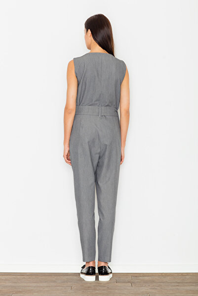 Figl Elegant women's jumpsuit - jumpsuit with zipper and belt, gray M488, size L