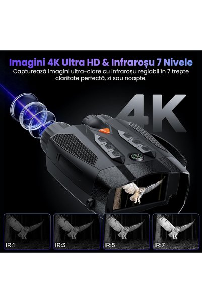 OEM Binoclu 4K TECHNOVICI Night Vision Infrarosu Zoom 10x 48MP Vanatoare Lanterna Busola 5000mAh + 8GB