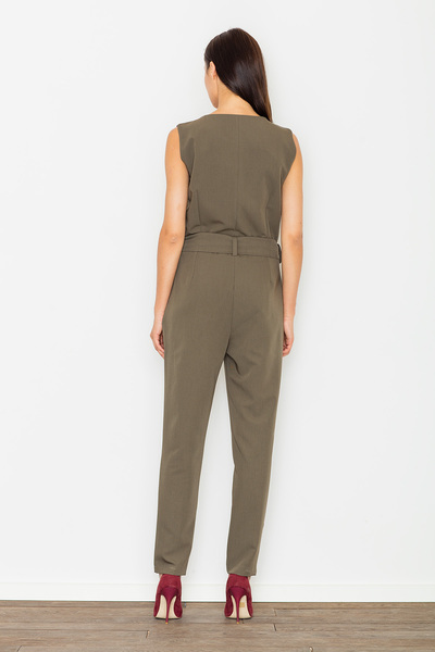 Figl Elegant jumpsuit for women - jumpsuit with zipper and belt, olive M488 size M