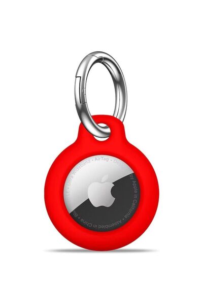OEM AirTag TPU case with stainless steel metal ring, scratch-resistant, for keys, bags, red