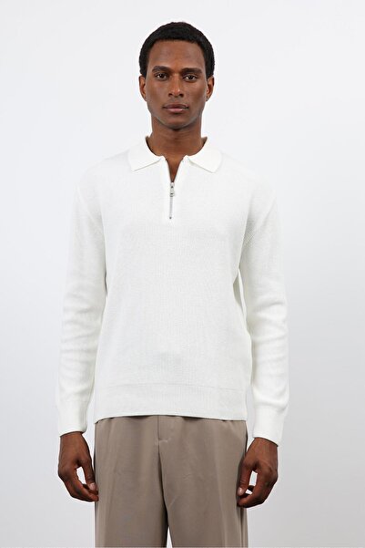 Antioch Ecru Zippered Men's Knit Sweater