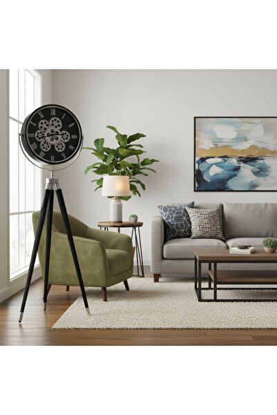 lya luxury Işıklı Çark Mekanizmalı Tripod Salon Saati – Metal Gövde (145x48 cm)