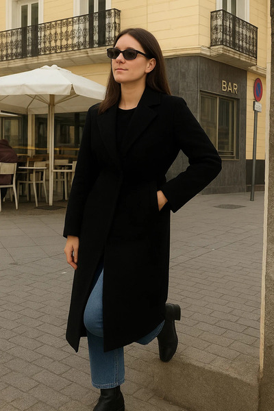 comstar Women's Comfort Double-Breasted Trend Black Long Cashmere Coat