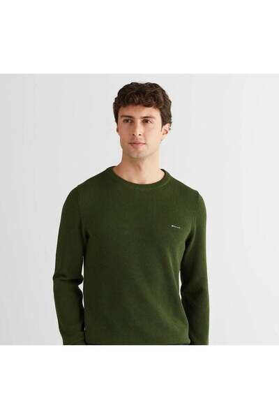 Gant Erkek Haki Regular Fit Bisiklet Yaka Triko