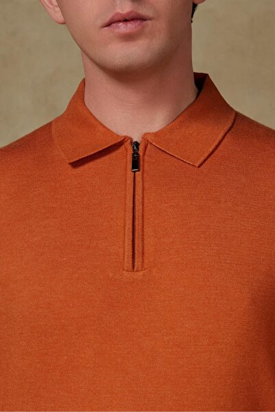 Abbate Claro Knitted Fabric Cotton Blend Modern Fit Tile Polo Neck Men's Plain Knitwear