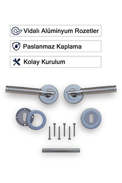 Ayça Yapı Çevirmeli Yuvarlak Rozetli Lüks İç Oda Kapı Kolu Ön ve Arka Yüz Set - Saten