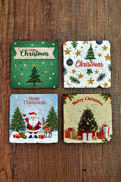 Begoloni Stone Decor Natural Stone Coaster - Christmast New Year Printed 10X10Cm Ai Noel - Stone Coasters 524