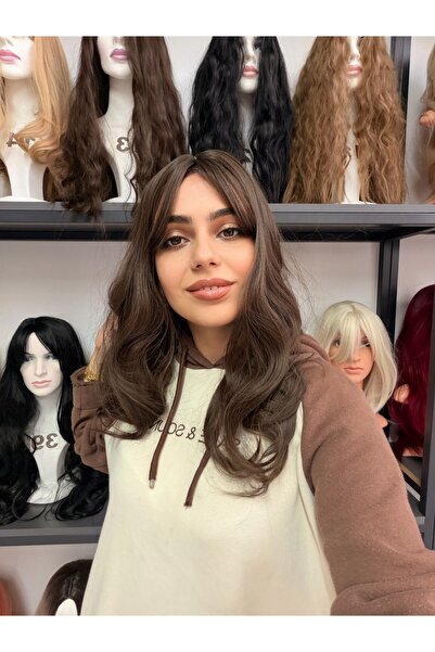 favorim peruk Gerçek saç dokusunda kumral dalgalı peruk
