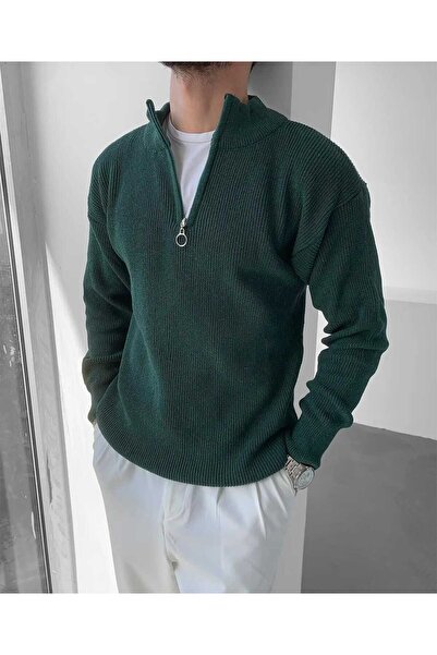 WE AND ME Men's Slim Fit Slim Fit Half Zip Mock Neck Knitwear Sweater