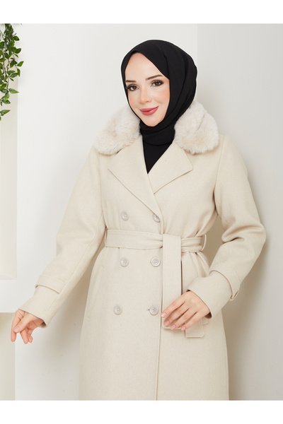 Moda İncir διπλό πέτο ΠΑΛΤΟ ΜΕ ΓΟΥΝΙΑ ΜΕ ΚΟΛΑΡΟ