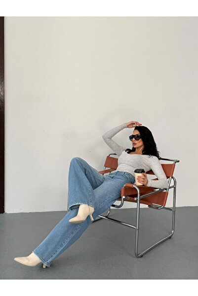 XBELLA DENİM Women's Blue Washed Wide-Leg Jean High-Waisted Wide-Leg Jeans