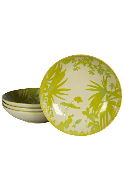 Cesiro Set of 4 deep plates, 21 cm, Hawaii, Light cream with green-yellow leaves