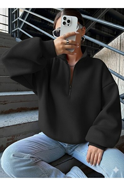 Patreon سويت شيرت نسائي ناعم من الصوف الداخلي مكون من 3 خيوط كبيرة الحجم ونصف...