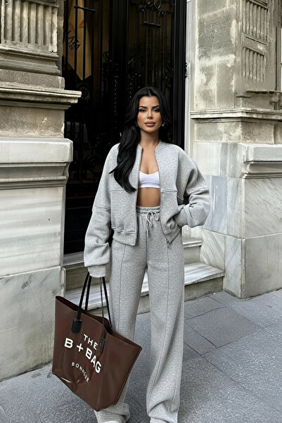 YAKAMEL Women's 3-Ply Premium Zippered Bomber Jacket Tracksuit Set