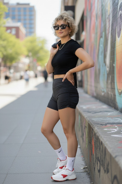 Moda Hour Γυναικείο κοντό αθλητικό κολάν με ψηλόμεσο κορδόνι