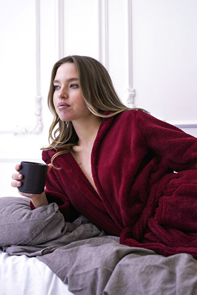 Mita Concept Bordo Hooded Plush Dressing Gown