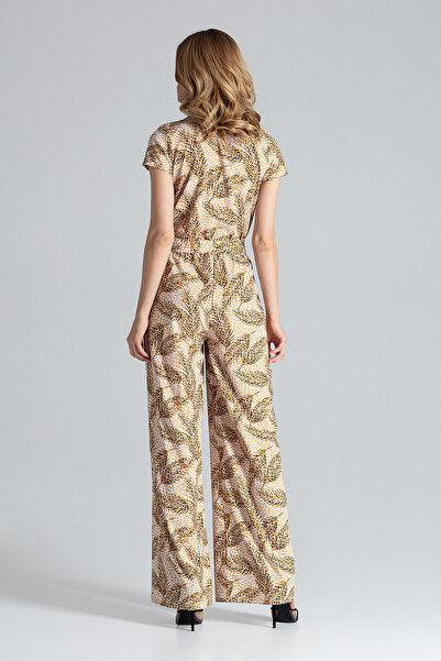 Figl Jumpsuit with V-neck and leopard print on legs M662, size S