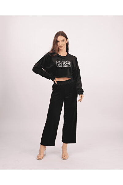 Clyfora Be Real Not Perfect Velvet Crop Pajama Set