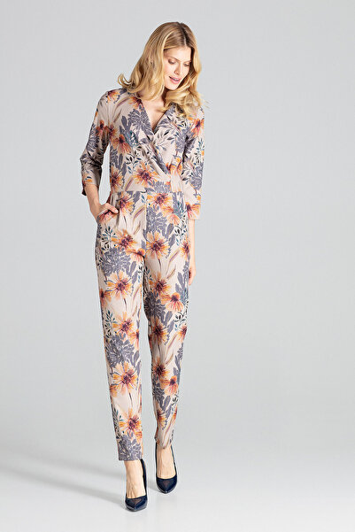 Figl Elegant beige floral Printed jumpsuit for women M672 size XL
