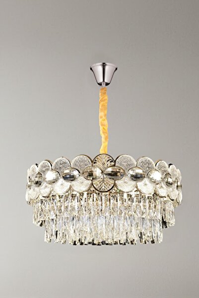 Ünal Aydınlatma Zambak Krom 50 cm Kristal Taşlı Modern Avize – Salon ve Oturm...
