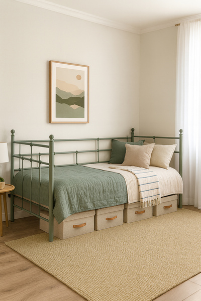 Unimet Lalas Daybed Tek Kişilik Sedir Metal Karyola 90x200 Yeşil (AHŞAP LATALI)