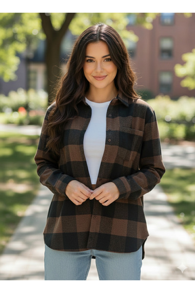 My Blog Kaffee-Schwarzes Kariertes Hemd - 251064