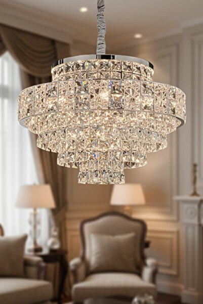 Ünal Aydınlatma Cristalin Krom 60 cm Kristal Taşlı Modern Avize – Salon ve Ot...