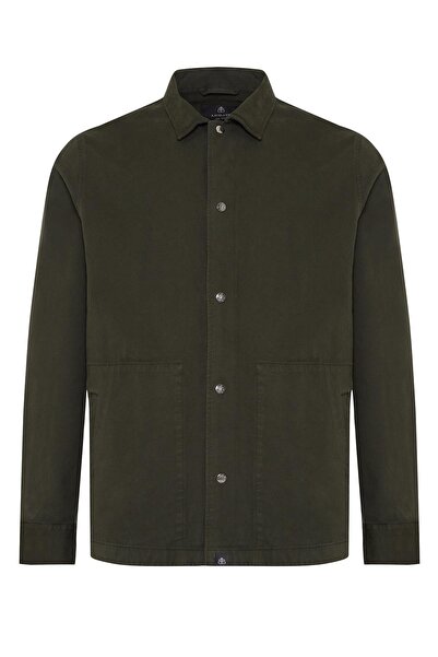 Abbate Renato Dokuma Polyamid Karışımlı Overshirt Fit Haki Klasik Yaka Erkek Düz Overshirt