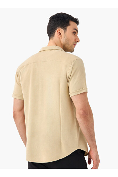 FAV Slim Fit Textured Shirt with Collar and Short Sleeves