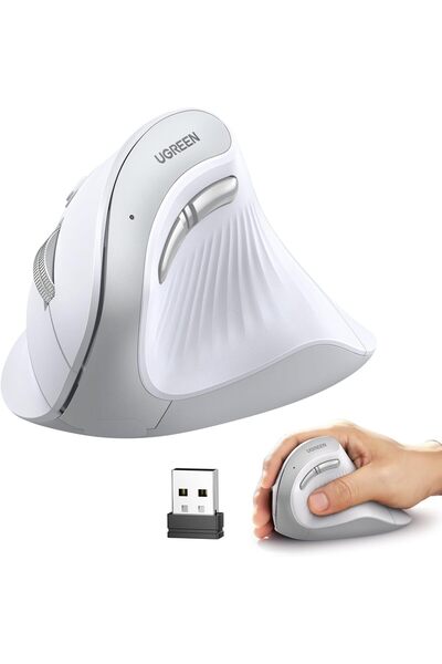 Generic UGREEN Ergonomic Vertical Wireless Mouse, 2.4GHz Bluetooth, 4 DPI Levels, 5 Buttons, White