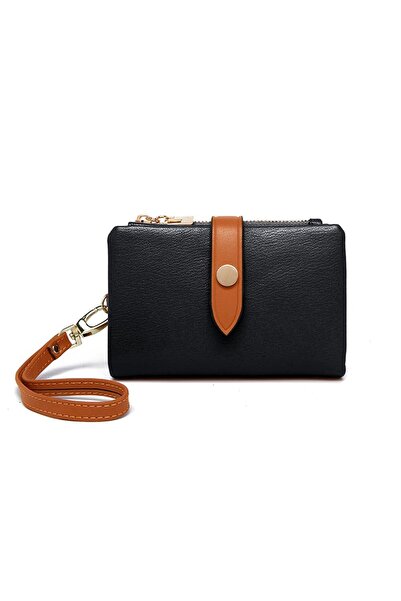 rinkadoll Minimalist Zippered Wallet Black Tan Detailed Wallet