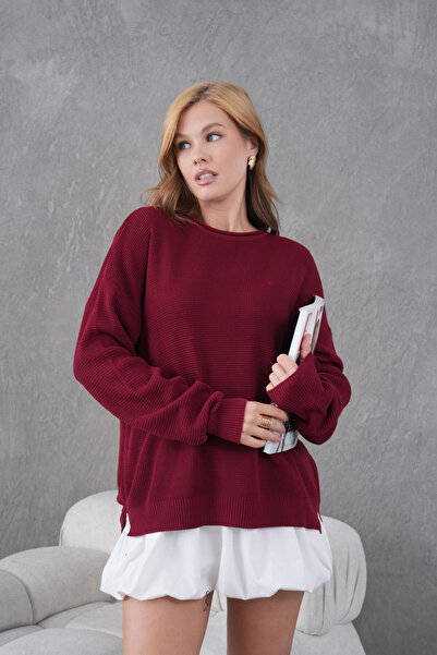 Park Karon Crew Neck Long Back Slit Transitional Knitwear Sweater