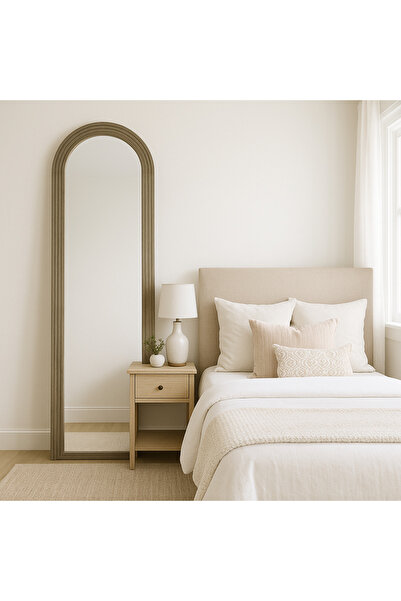 Ebticar Standing Arch Mirror – Wooden Frame (Grey, 180×70)