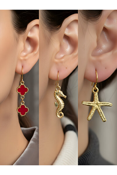 TURBİJ طقم أقراط نسائية مكون من 3 قطع مع رمزات عصرية